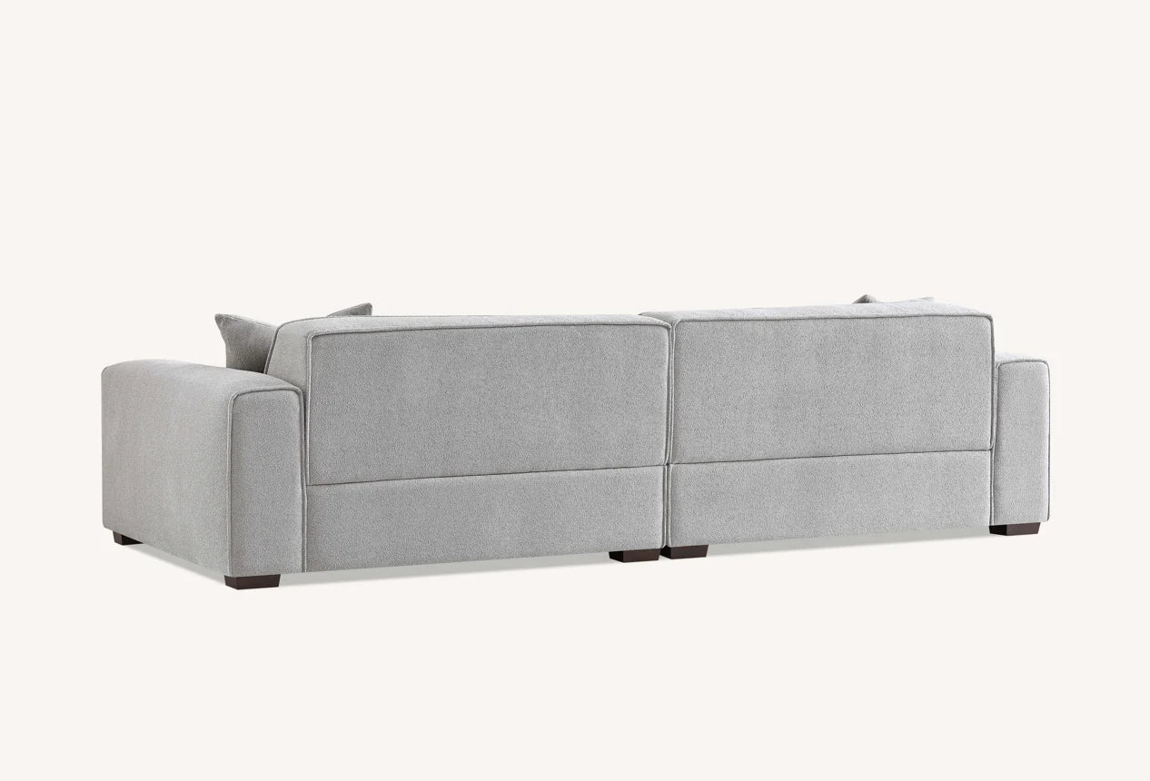 Aluxo Crawford Pebble Grey Boucle Sofa with Chaise Footstool | 4 Seater